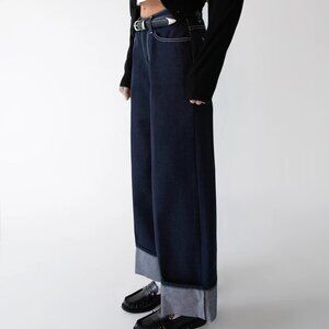 NWT OAK + FORT Dark Blue High-Rise Cuffed Jean